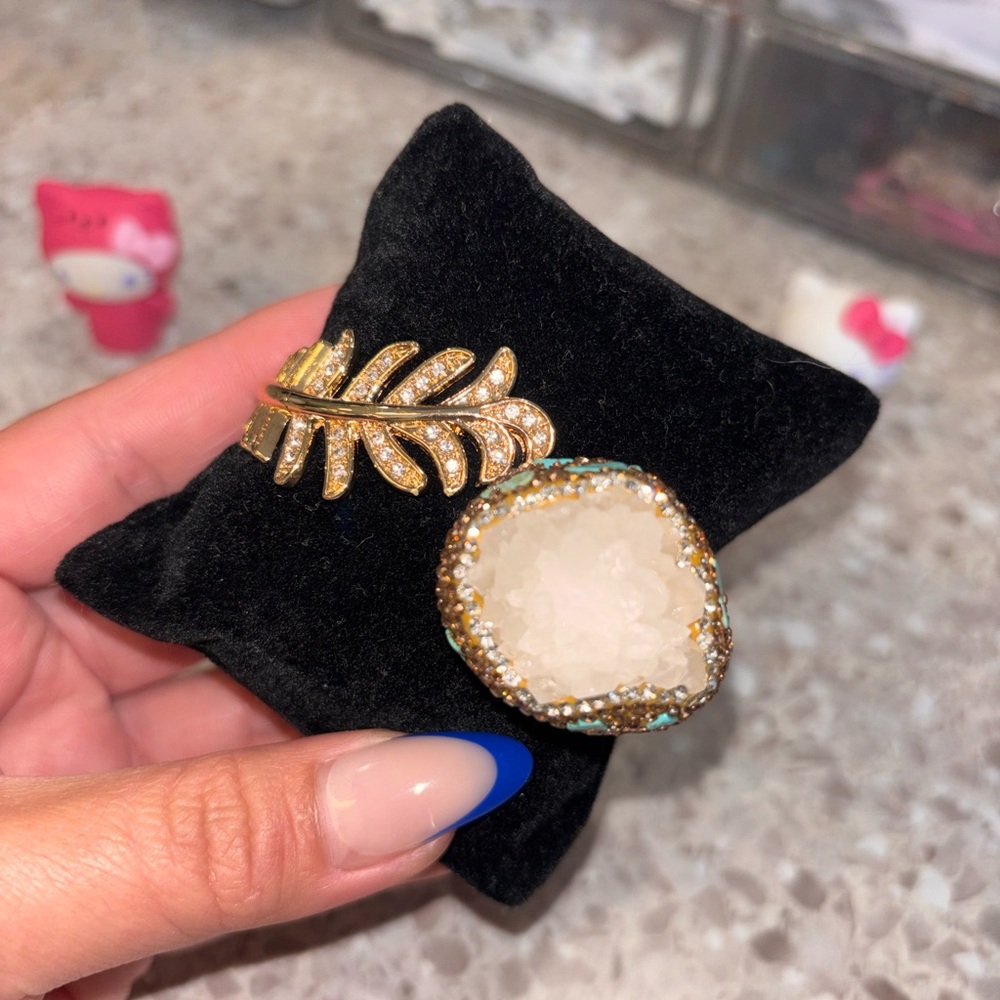 Gold Leaf and White Druzy Adjustable bracelet